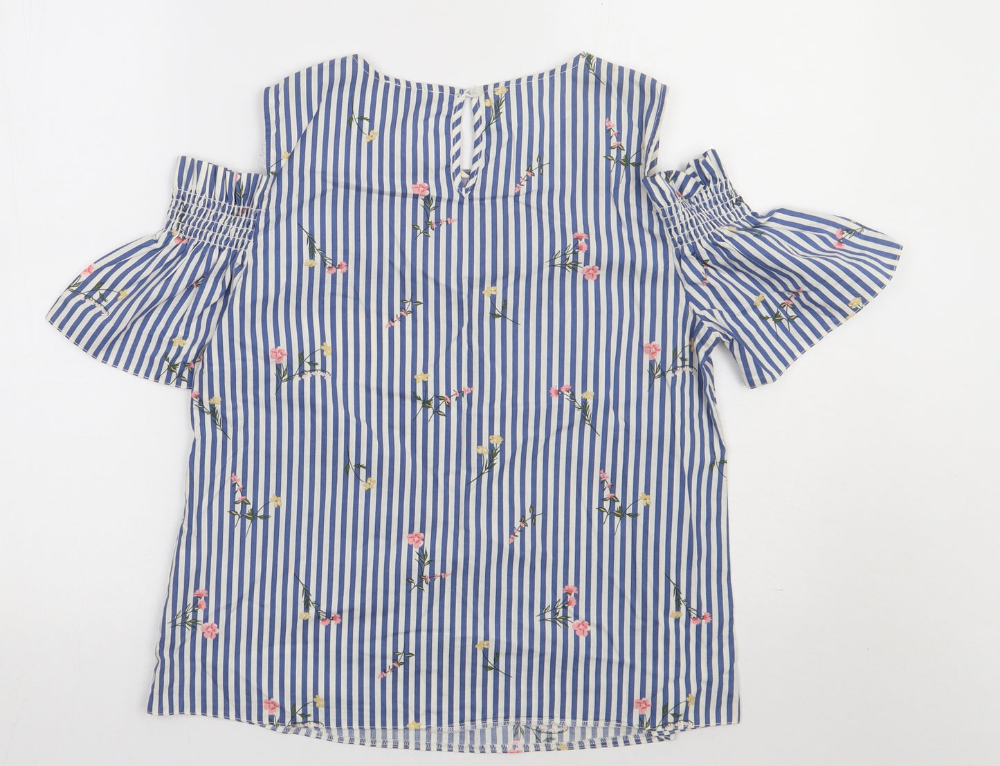 Matalan Womens Blue Striped Cotton Basic Tank Size 12 Crew Neck - Cold shoulder