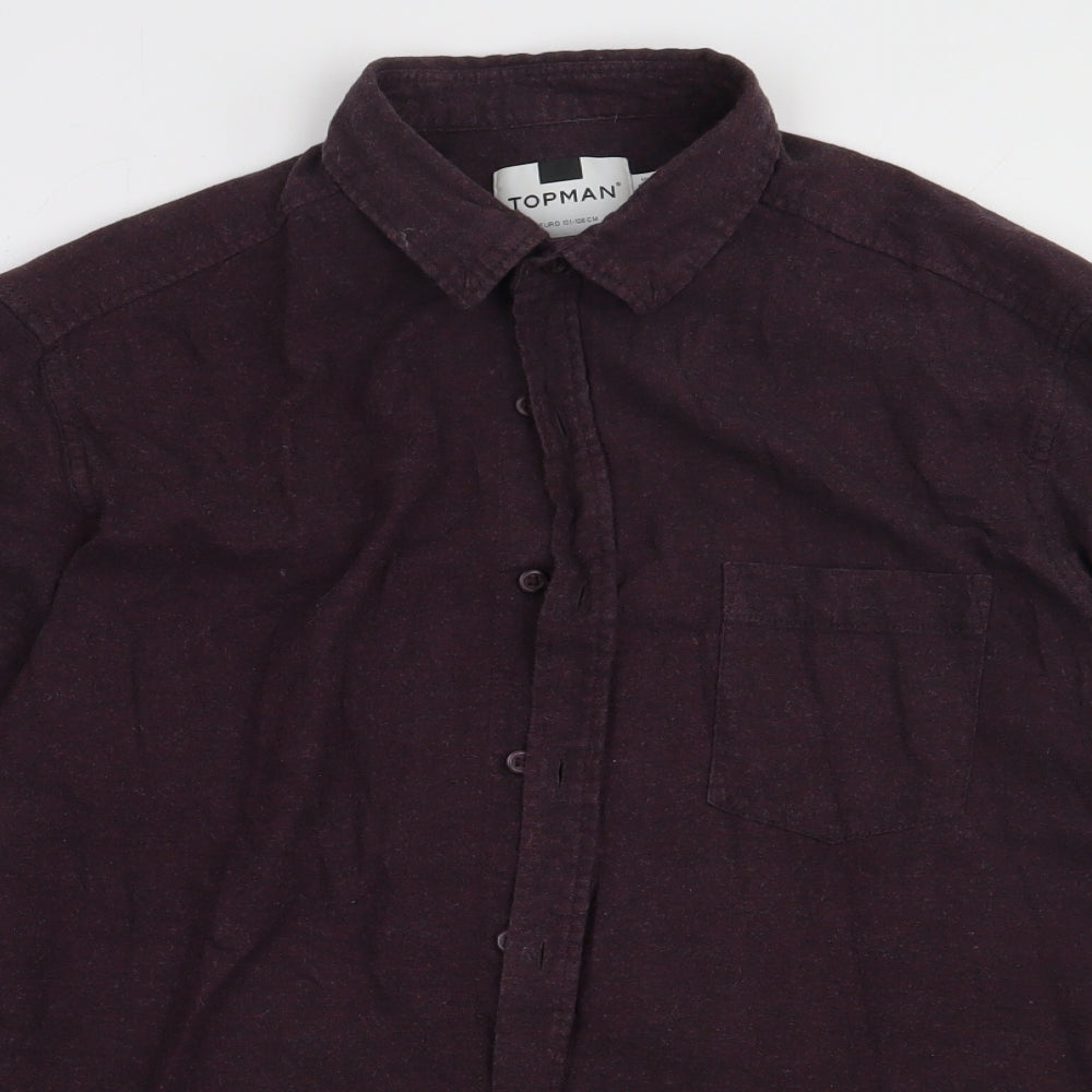 Topman Mens Purple  Cotton  Button-Up Size L Collared Button