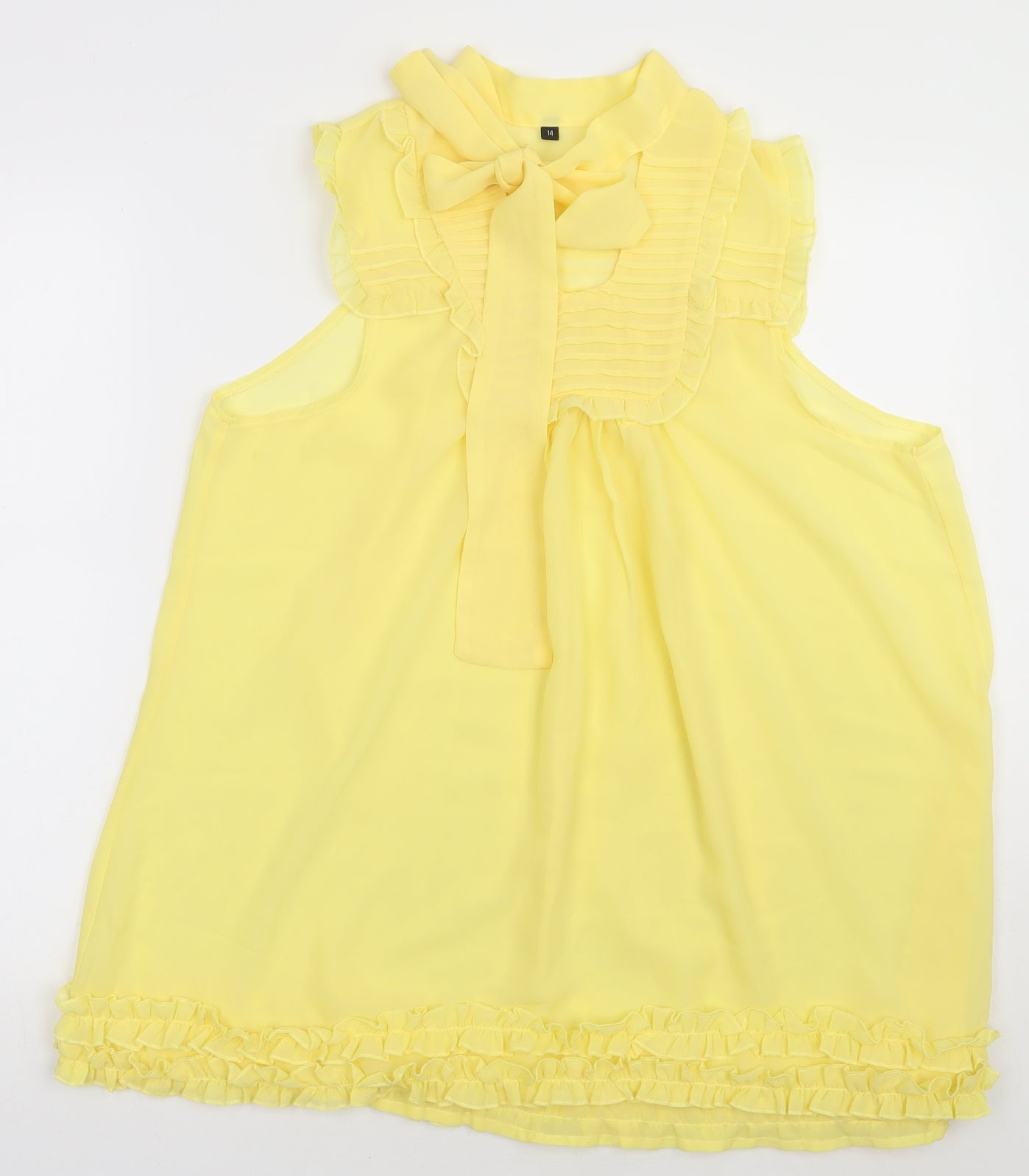 Preworn Womens Yellow  Polyester Basic Tank Size 14 Crew Neck