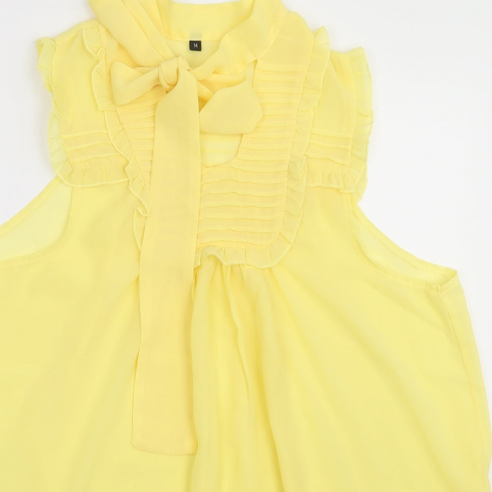 Preworn Womens Yellow  Polyester Basic Tank Size 14 Crew Neck