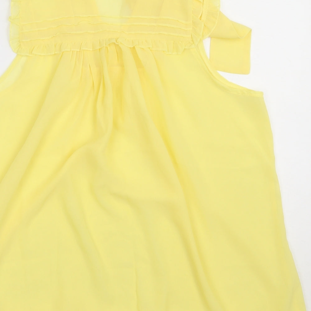 Preworn Womens Yellow  Polyester Basic Tank Size 14 Crew Neck