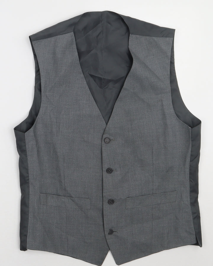 Burton Mens Grey Striped Polyester Tuxedo Suit Waistcoat Size 38