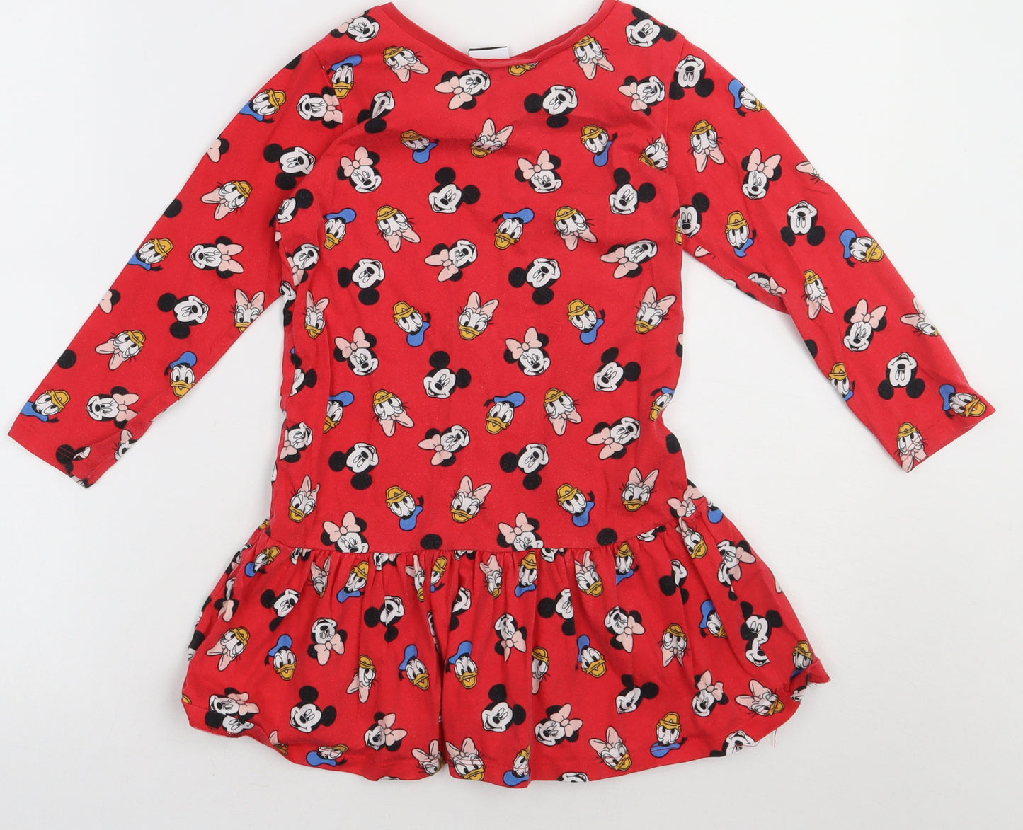 George Girls Red Geometric Cotton A-Line  Size 5-6 Years  Crew Neck Pullover - Micky Mouse