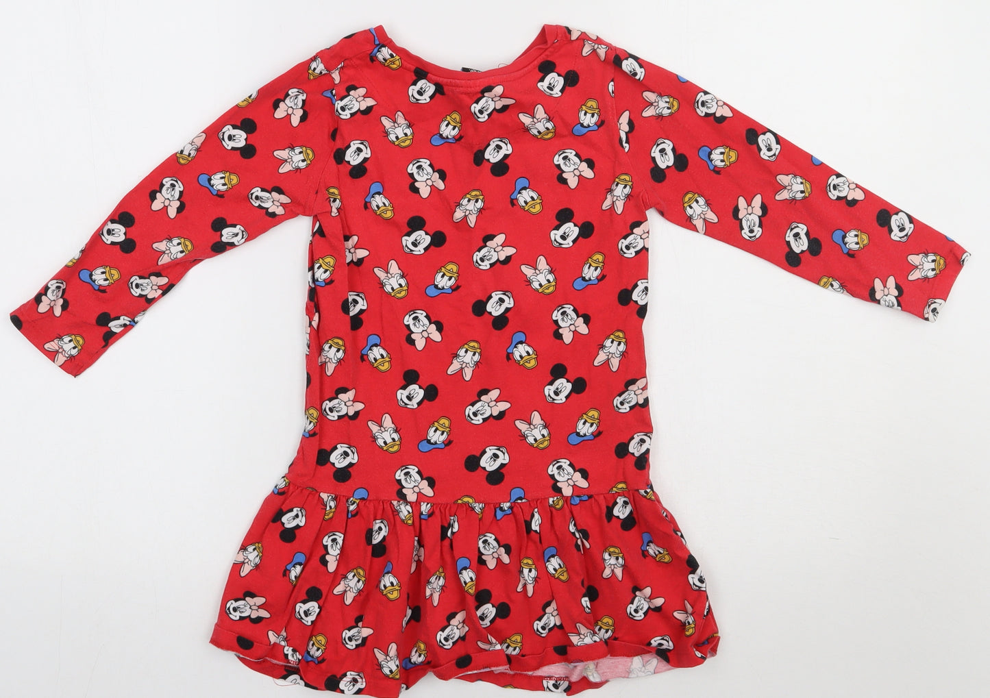 George Girls Red Geometric Cotton A-Line  Size 5-6 Years  Crew Neck Pullover - Micky Mouse