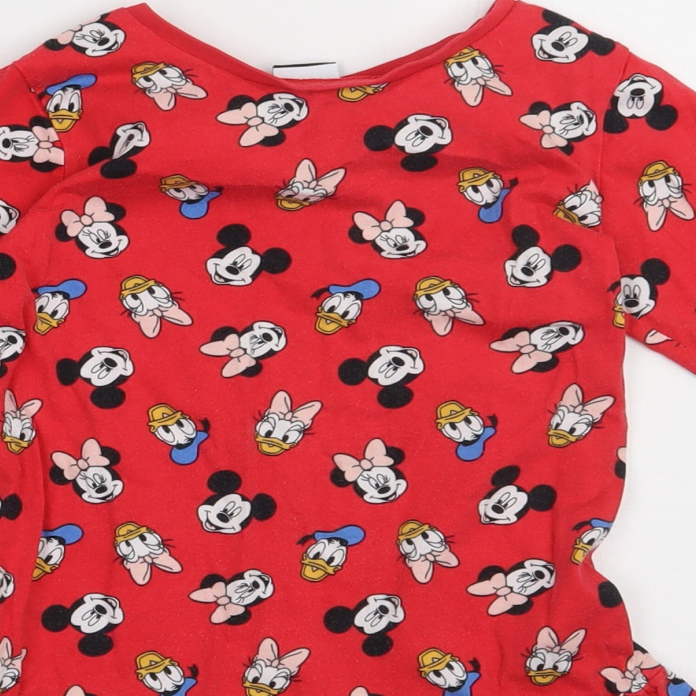 George Girls Red Geometric Cotton A-Line  Size 5-6 Years  Crew Neck Pullover - Micky Mouse