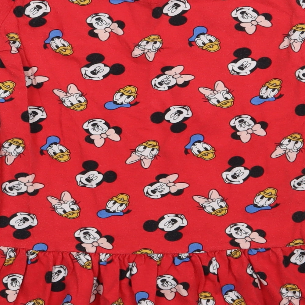 George Girls Red Geometric Cotton A-Line  Size 5-6 Years  Crew Neck Pullover - Micky Mouse