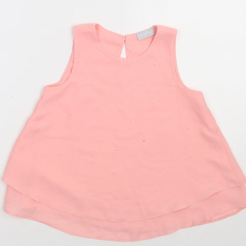 NEXT Girls Pink  Polyester Basic Tank Size 7 Years Crew Neck Pullover
