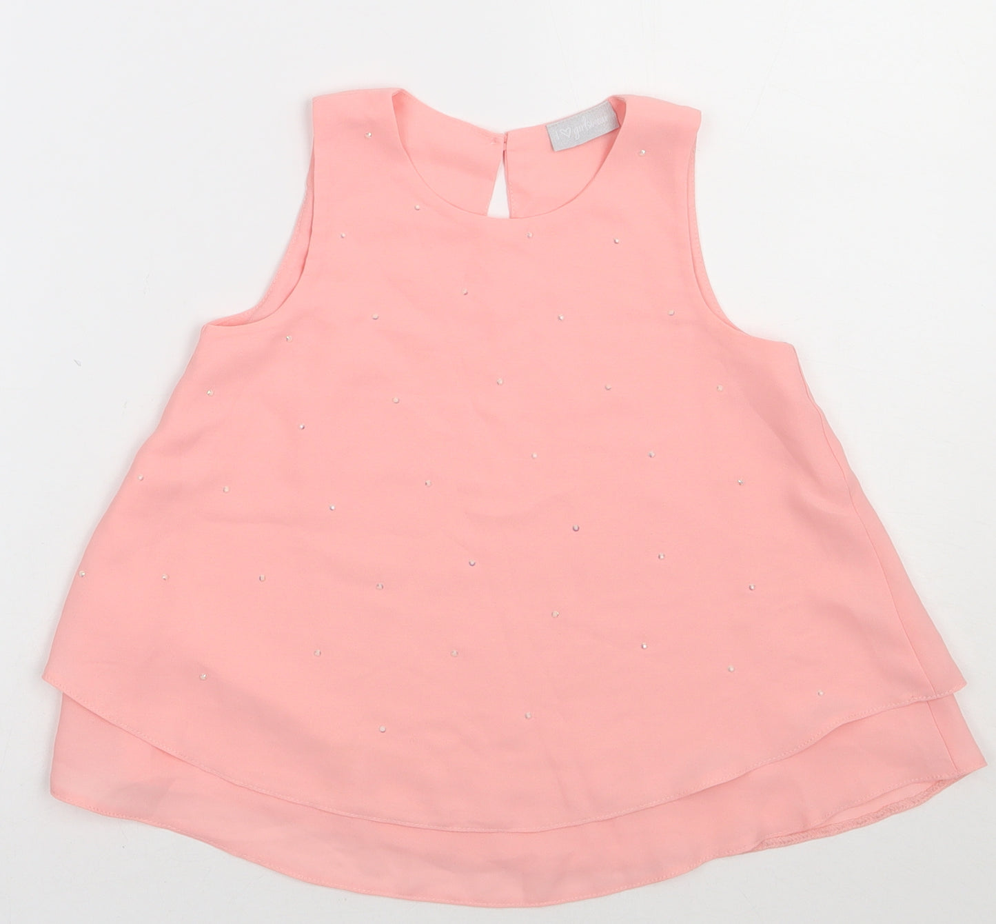 NEXT Girls Pink  Polyester Basic Tank Size 7 Years Crew Neck Pullover