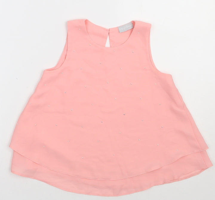 NEXT Girls Pink  Polyester Basic Tank Size 7 Years Crew Neck Pullover