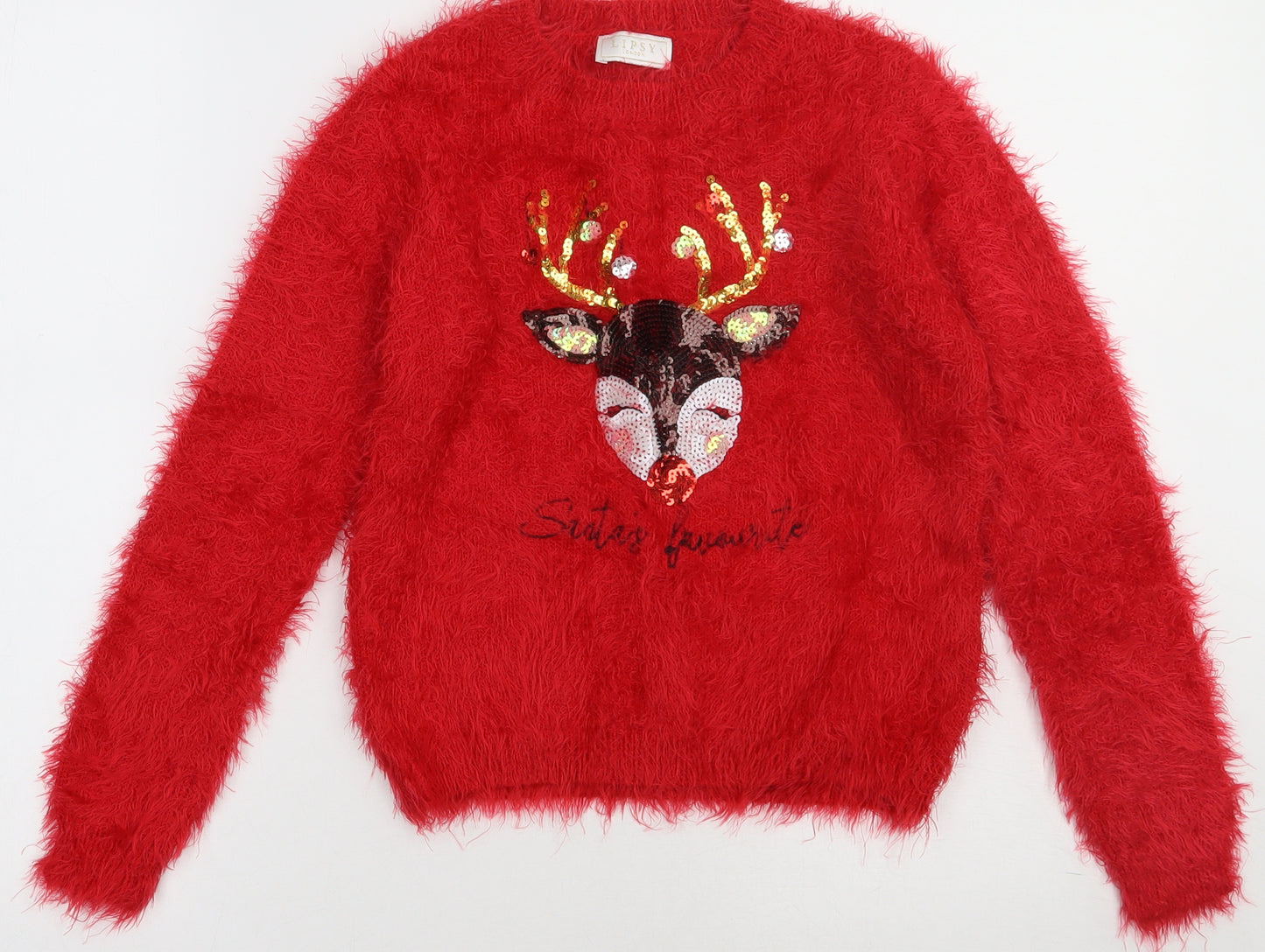 Lipsy Girls Red  Acrylic Pullover Sweatshirt Size 9-10 Years  Pullover - Christmas Jumper