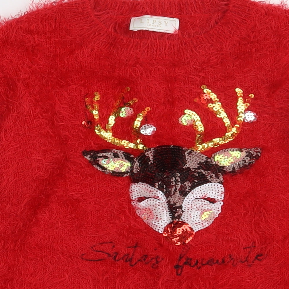 Lipsy Girls Red  Acrylic Pullover Sweatshirt Size 9-10 Years  Pullover - Christmas Jumper