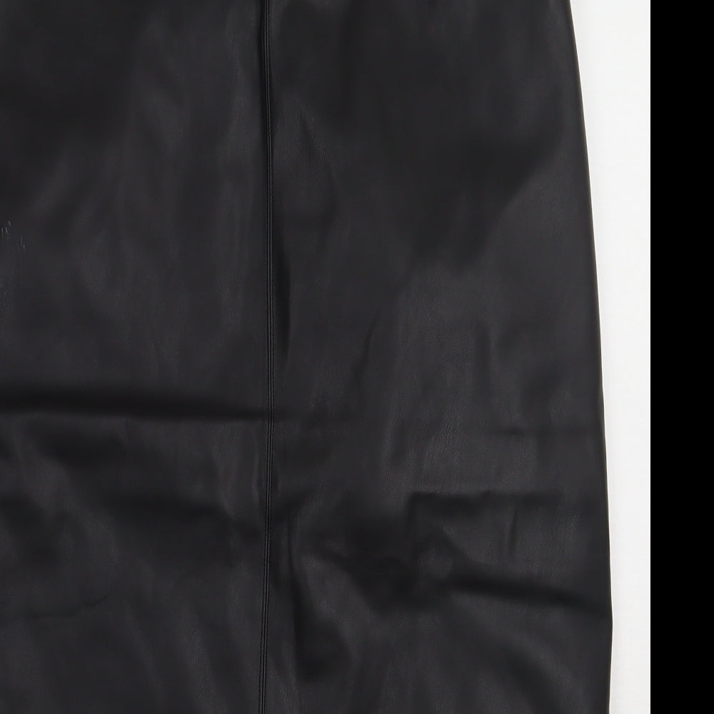 Dorothy Perkins Womens Black  Polyurethane A-Line Skirt Size 16   Zip