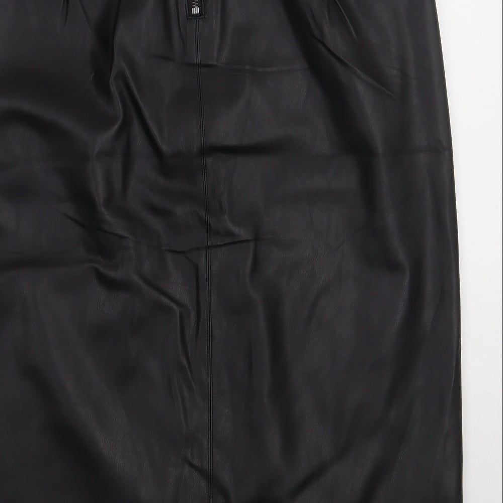 Dorothy Perkins Womens Black  Polyurethane A-Line Skirt Size 16   Zip