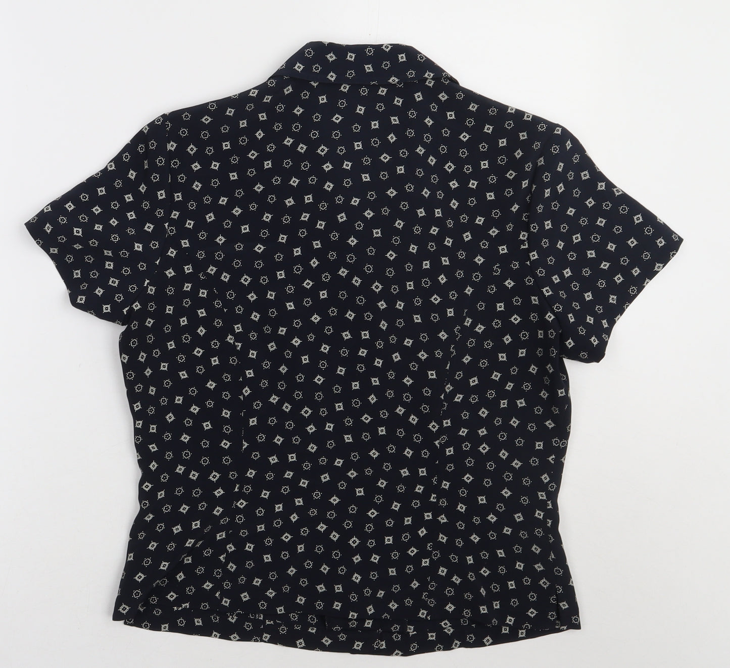 Anne Brooks Womens Blue Geometric Polyester Basic Button-Up Size 12 V-Neck