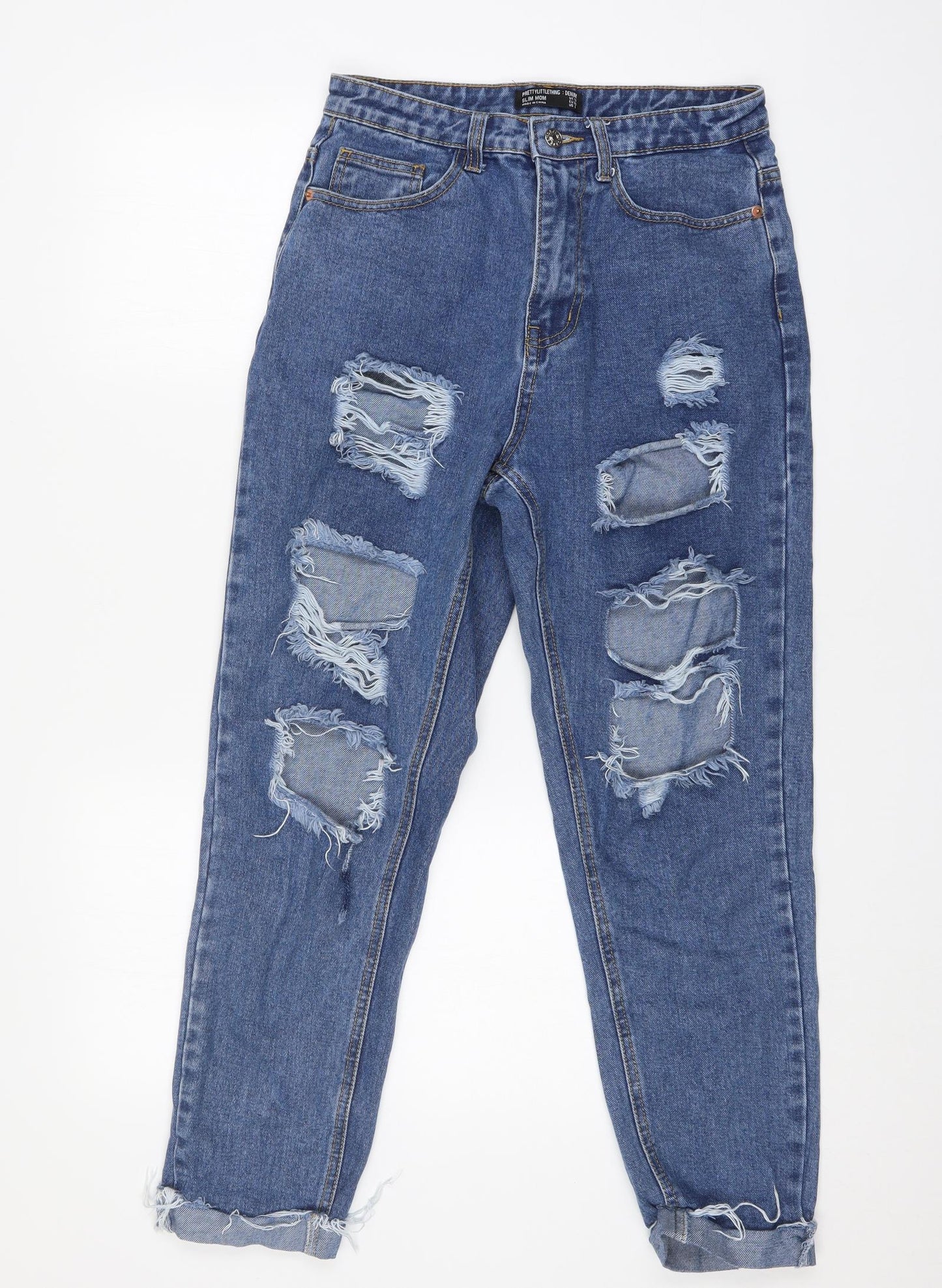 PRETTYLITTLETHING Womens Blue  Cotton Mom Jeans Size 10 L26 in Regular Button