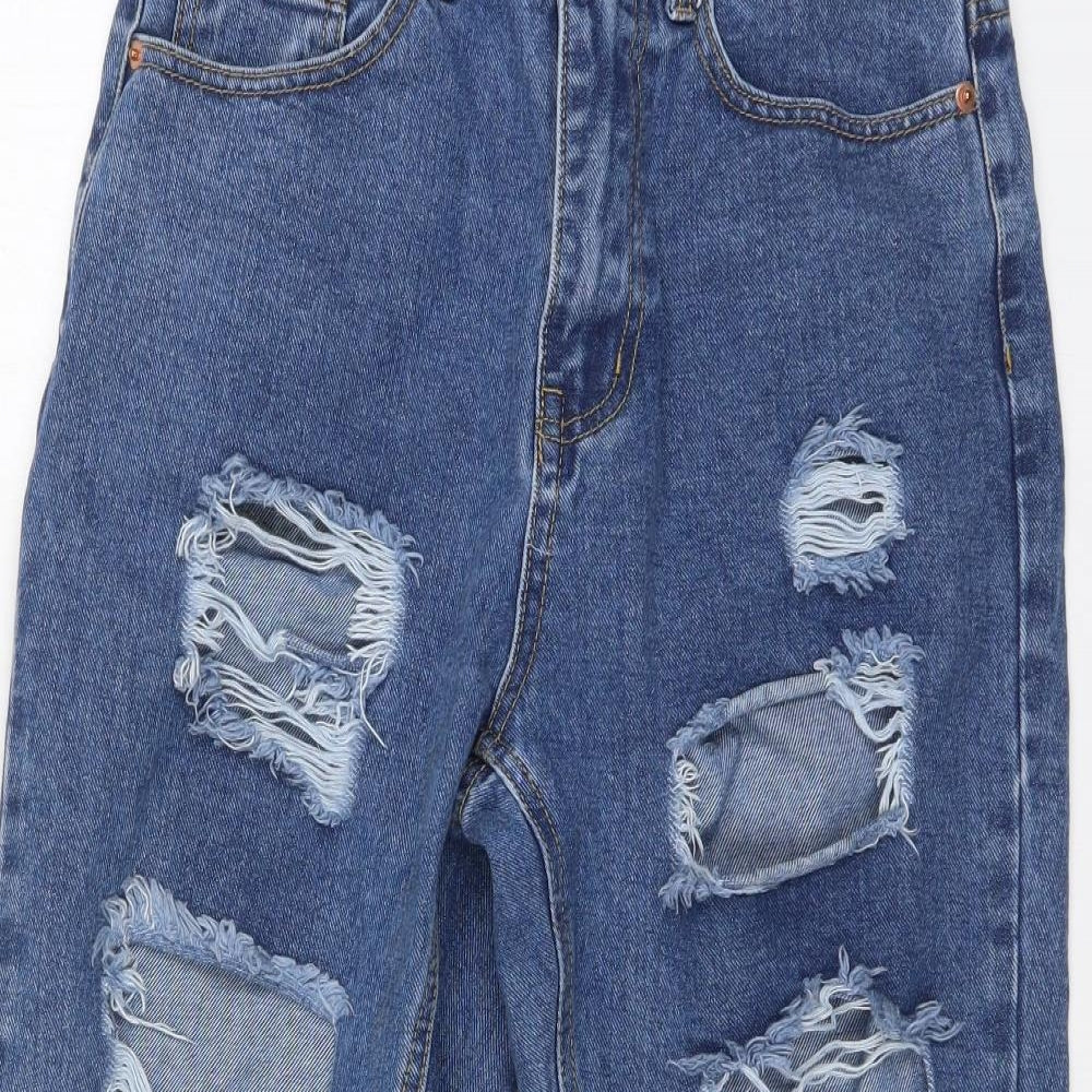 PRETTYLITTLETHING Womens Blue  Cotton Mom Jeans Size 10 L26 in Regular Button