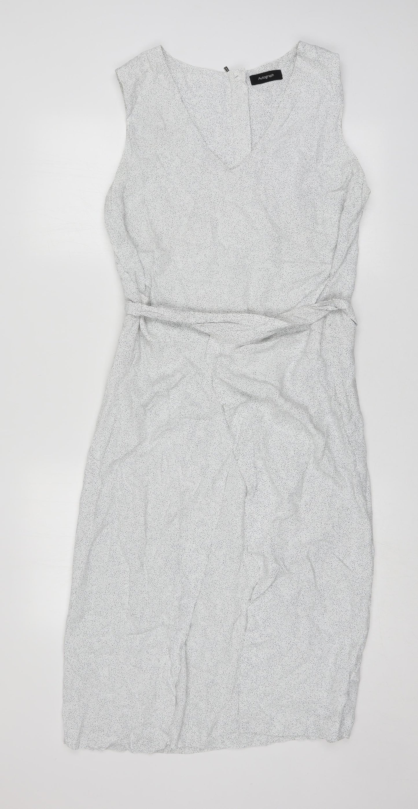Autograph Womens White Polka Dot Viscose A-Line  Size 12  V-Neck Tie