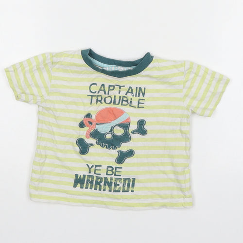 Urban Rascals Boys Green Striped Cotton Basic T-Shirt Size 12-18 Months Round Neck Pullover - Captain Trouble