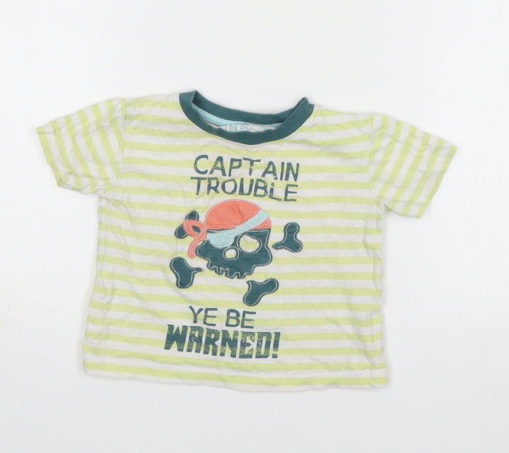 Urban Rascals Boys Green Striped Cotton Basic T-Shirt Size 12-18 Months Round Neck Pullover - Captain Trouble