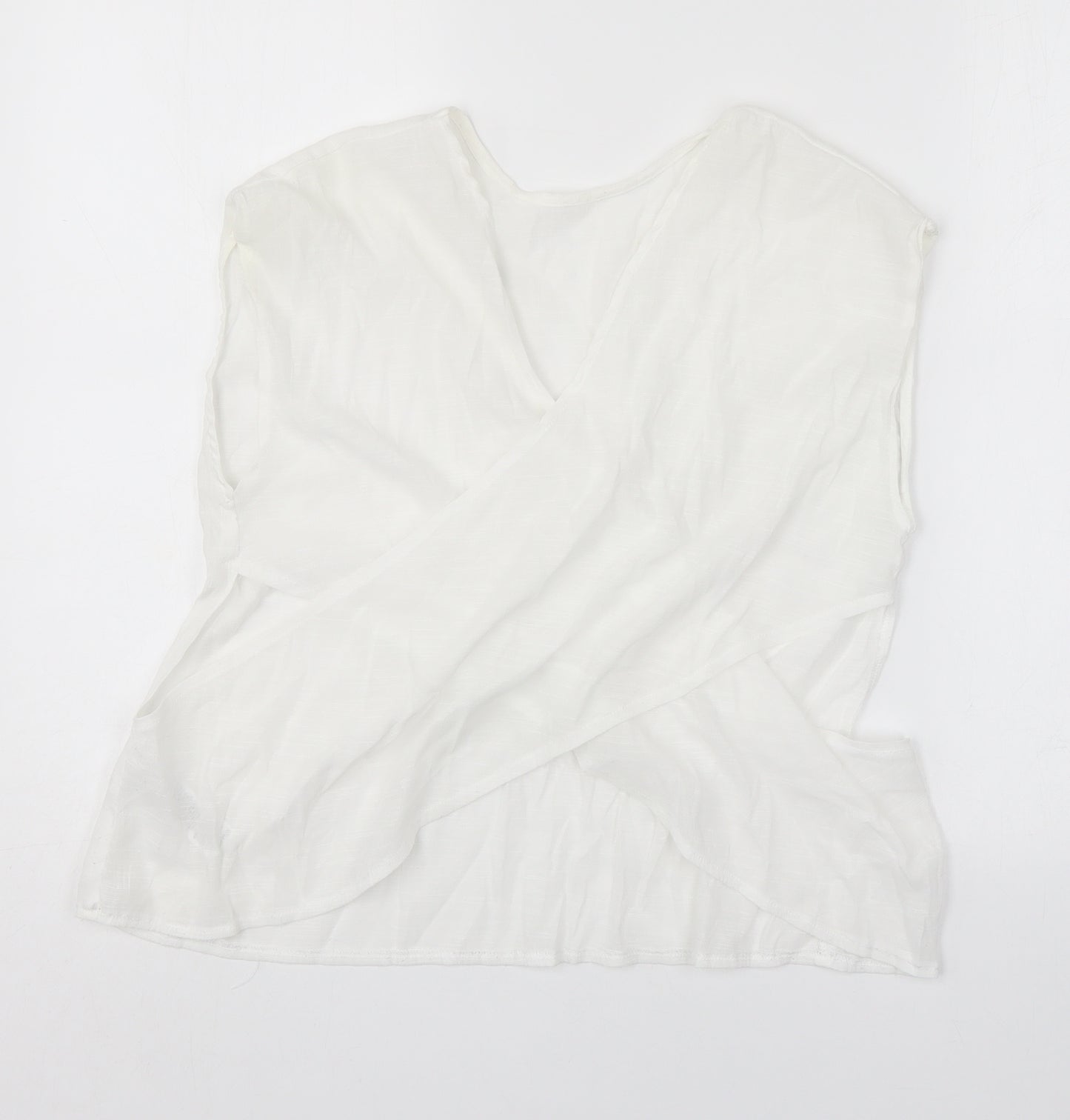 ASOS Womens White  Linen Basic Blouse Size 12 V-Neck - cut out