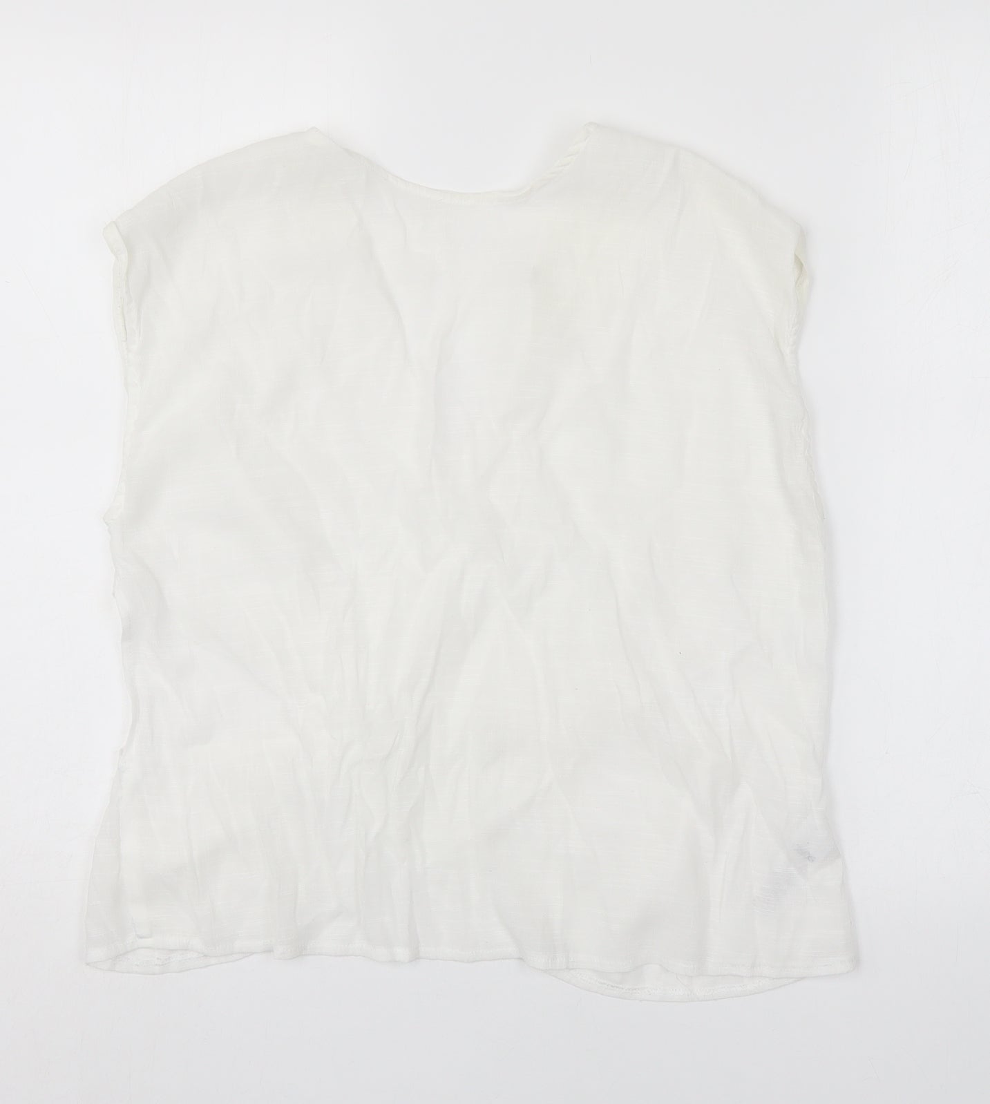 ASOS Womens White  Linen Basic Blouse Size 12 V-Neck - cut out