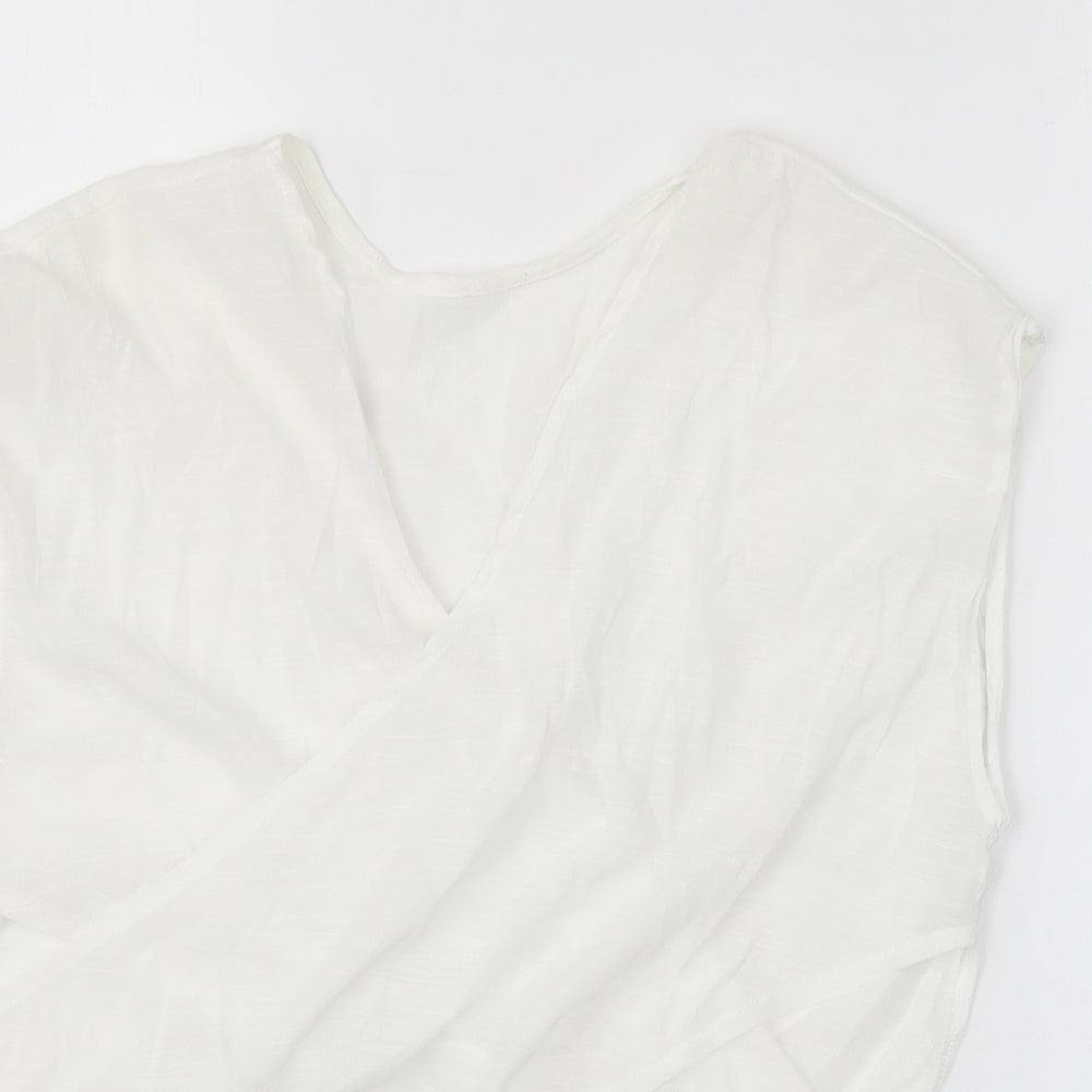 ASOS Womens White  Linen Basic Blouse Size 12 V-Neck - cut out