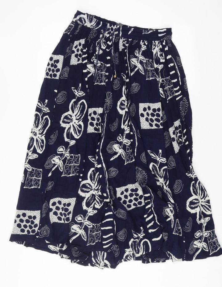 AKAL Womens Black Geometric Viscose Flare Skirt Size 34 in Drawstring