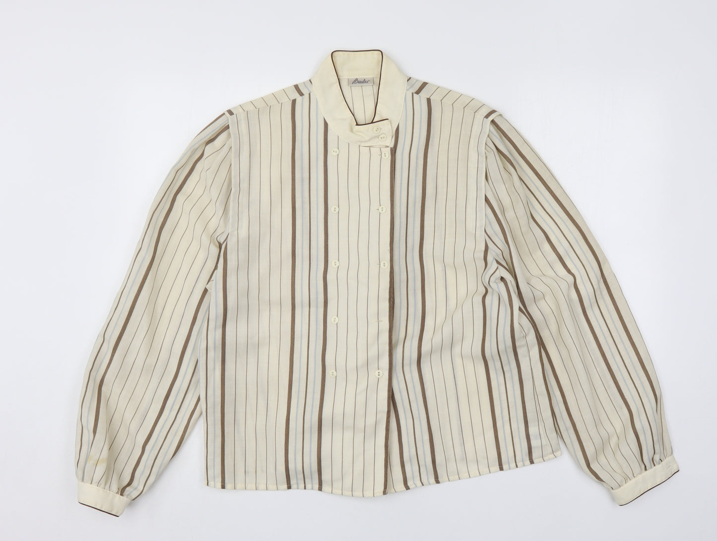 Basler Womens Ivory Striped Polyester Basic Blouse Size 16 Round Neck