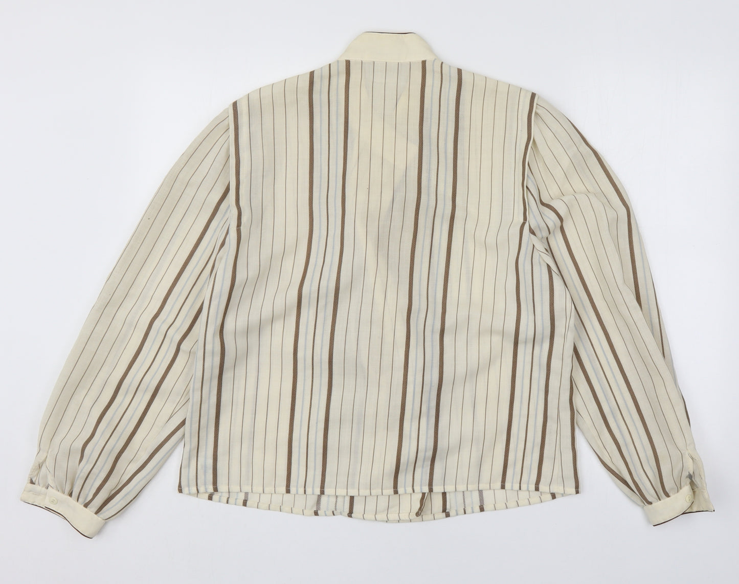 Basler Womens Ivory Striped Polyester Basic Blouse Size 16 Round Neck