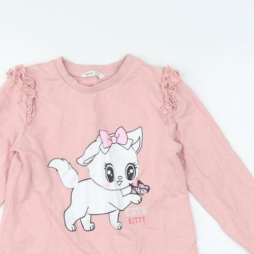 SheIn Girls Pink  Cotton Pullover Sweatshirt Size 10 Years  Pullover - Cute Kitty