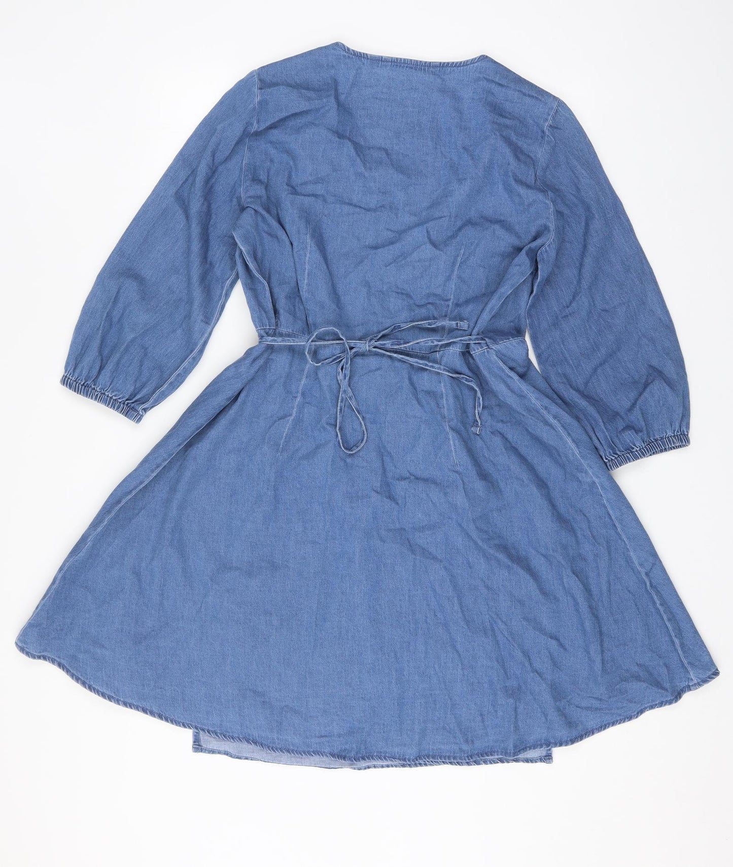 VERO MODA Womens Blue  Cotton Wrap Dress  Size L  V-Neck Tie