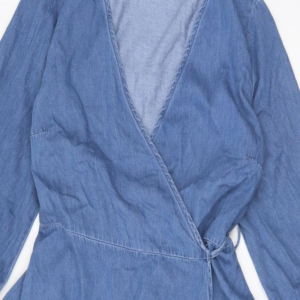 VERO MODA Womens Blue  Cotton Wrap Dress  Size L  V-Neck Tie