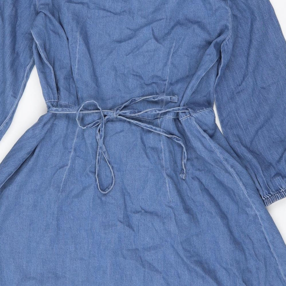 VERO MODA Womens Blue  Cotton Wrap Dress  Size L  V-Neck Tie
