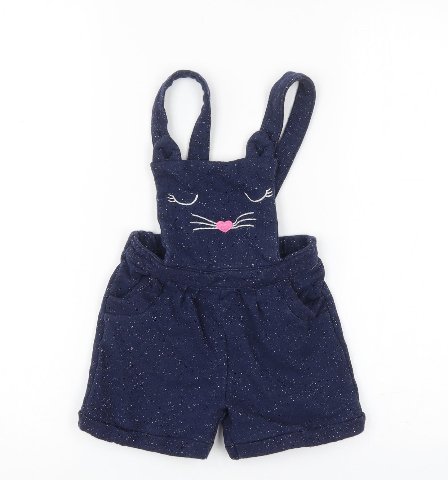 George Girls Blue  Cotton Dungaree One-Piece Size 3-4 Years  Pullover - Cat