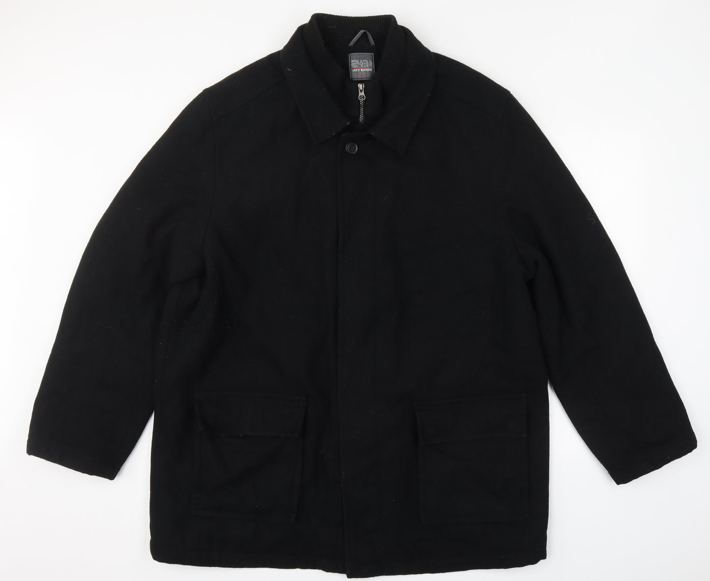 Jeff Banks Mens Black   Overcoat Coat Size 2XL  Zip