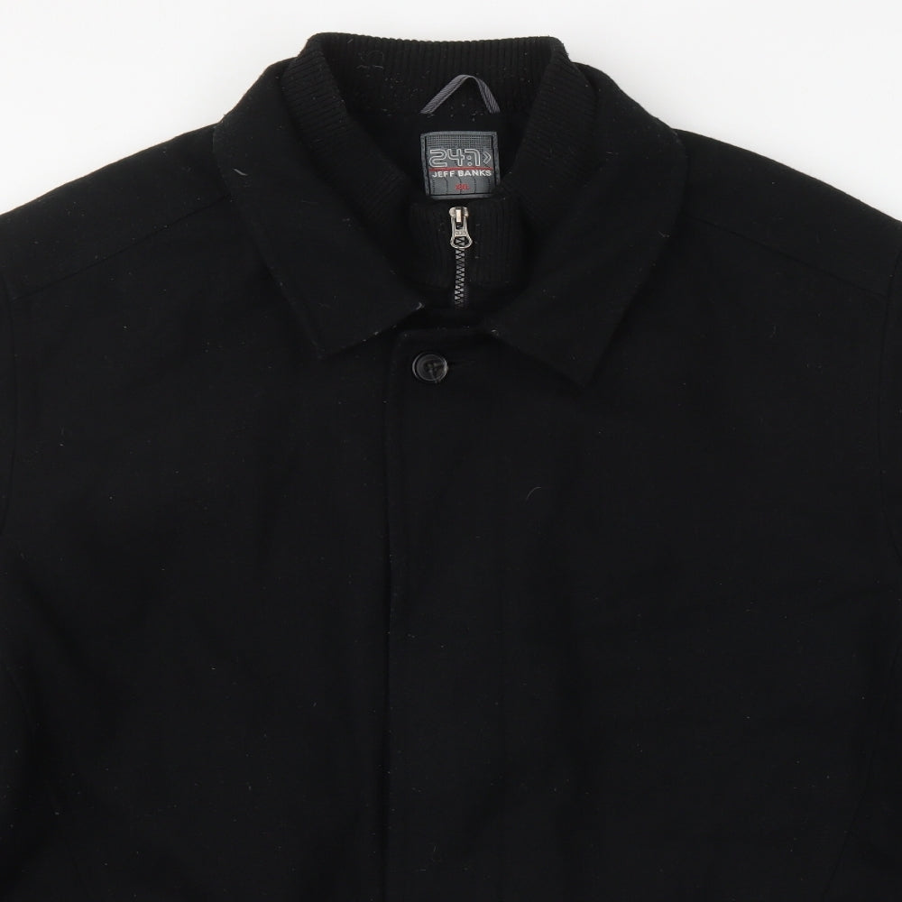 Jeff Banks Mens Black   Overcoat Coat Size 2XL  Zip