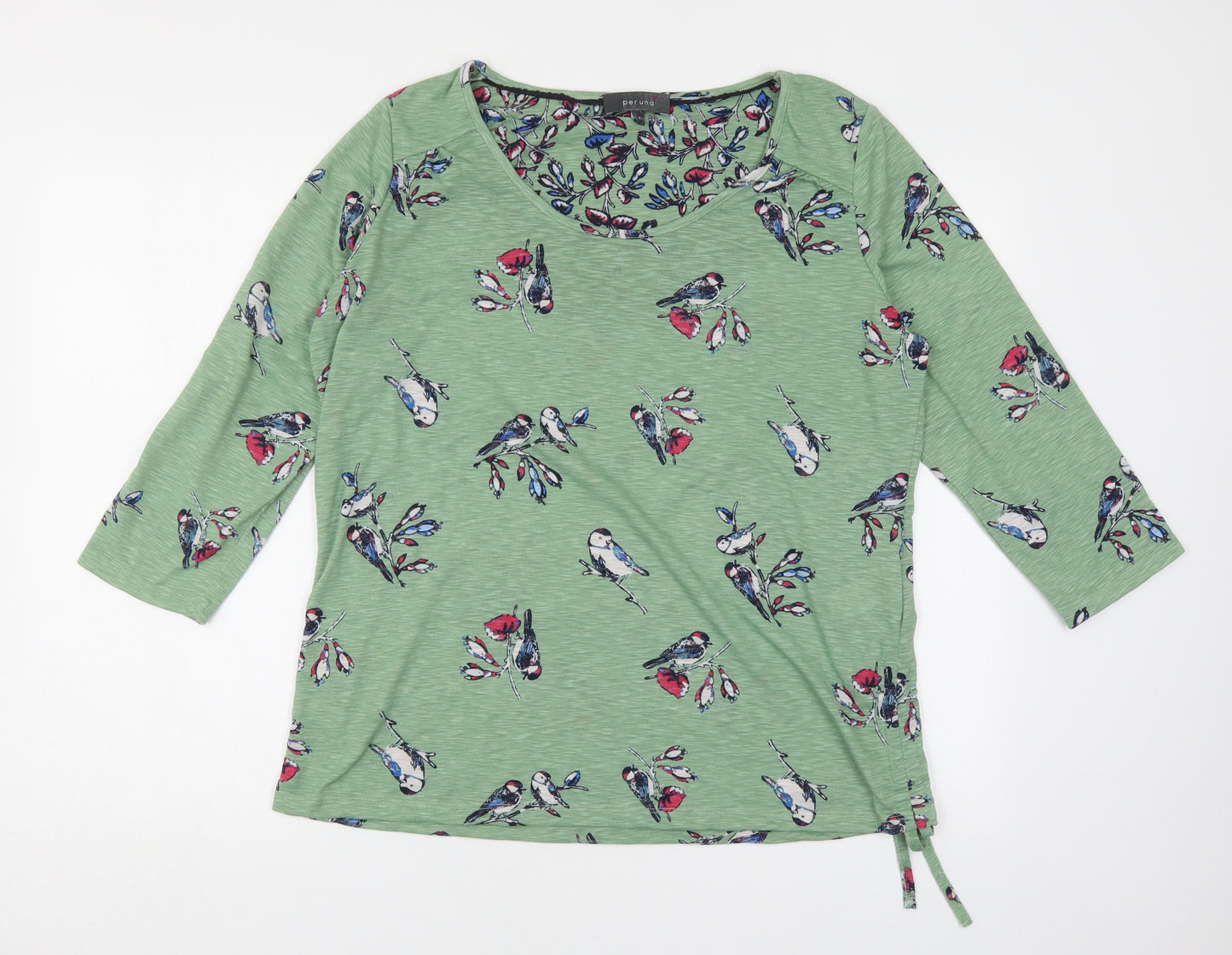 Marks and Spencer Womens Green Geometric Polyester Basic T-Shirt Size 16 Scoop Neck - Bird Print