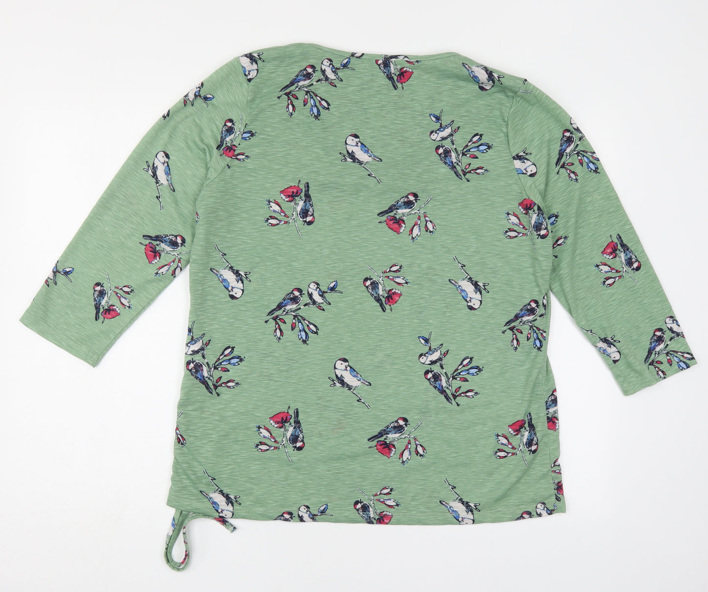 Marks and Spencer Womens Green Geometric Polyester Basic T-Shirt Size 16 Scoop Neck - Bird Print