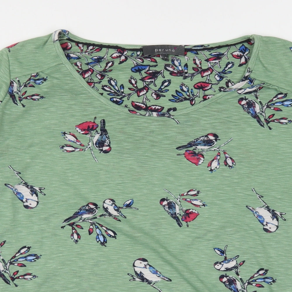 Marks and Spencer Womens Green Geometric Polyester Basic T-Shirt Size 16 Scoop Neck - Bird Print