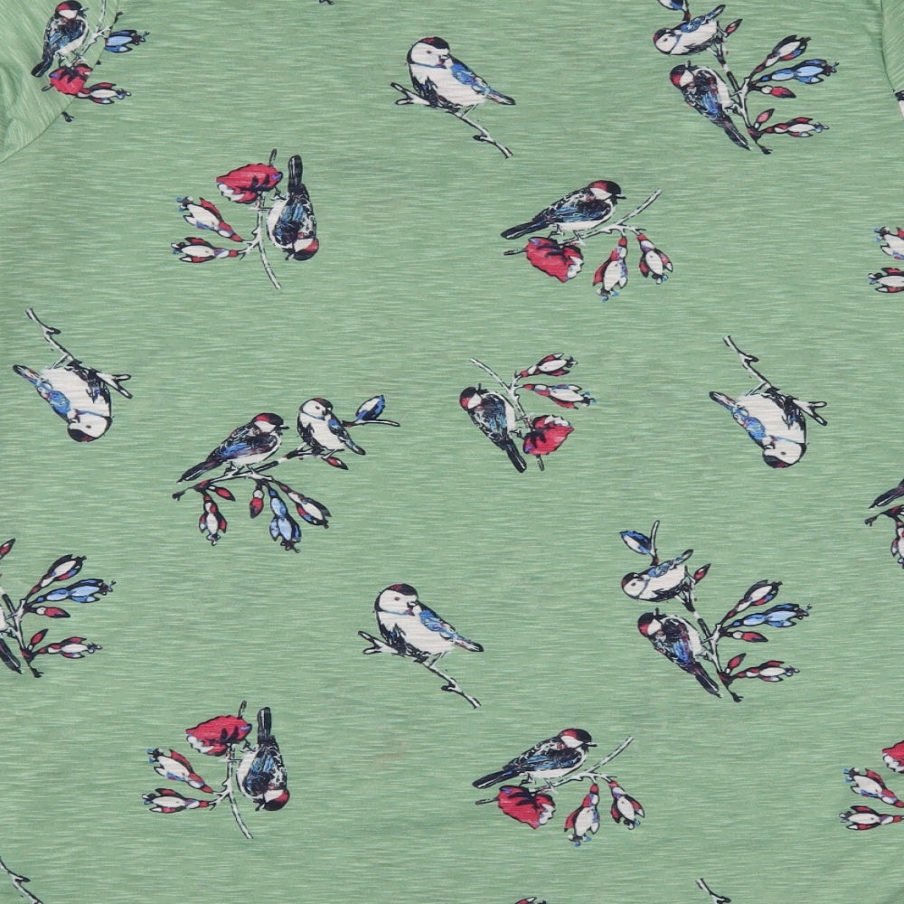 Marks and Spencer Womens Green Geometric Polyester Basic T-Shirt Size 16 Scoop Neck - Bird Print