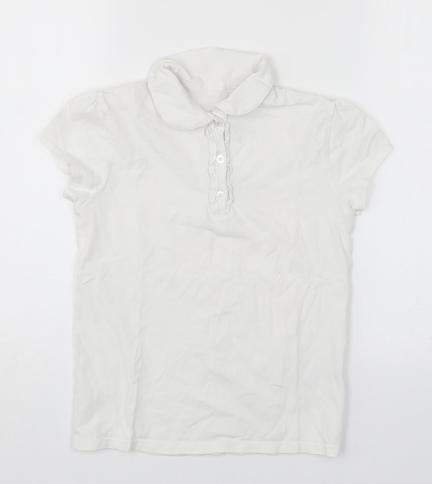 George Girls White  Cotton Basic T-Shirt Size 10-11 Years Collared Pullover