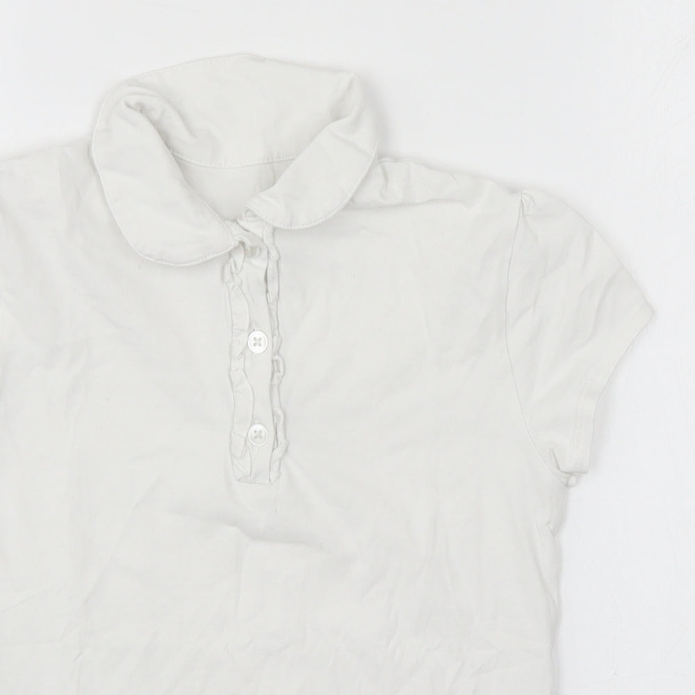 George Girls White  Cotton Basic T-Shirt Size 10-11 Years Collared Pullover