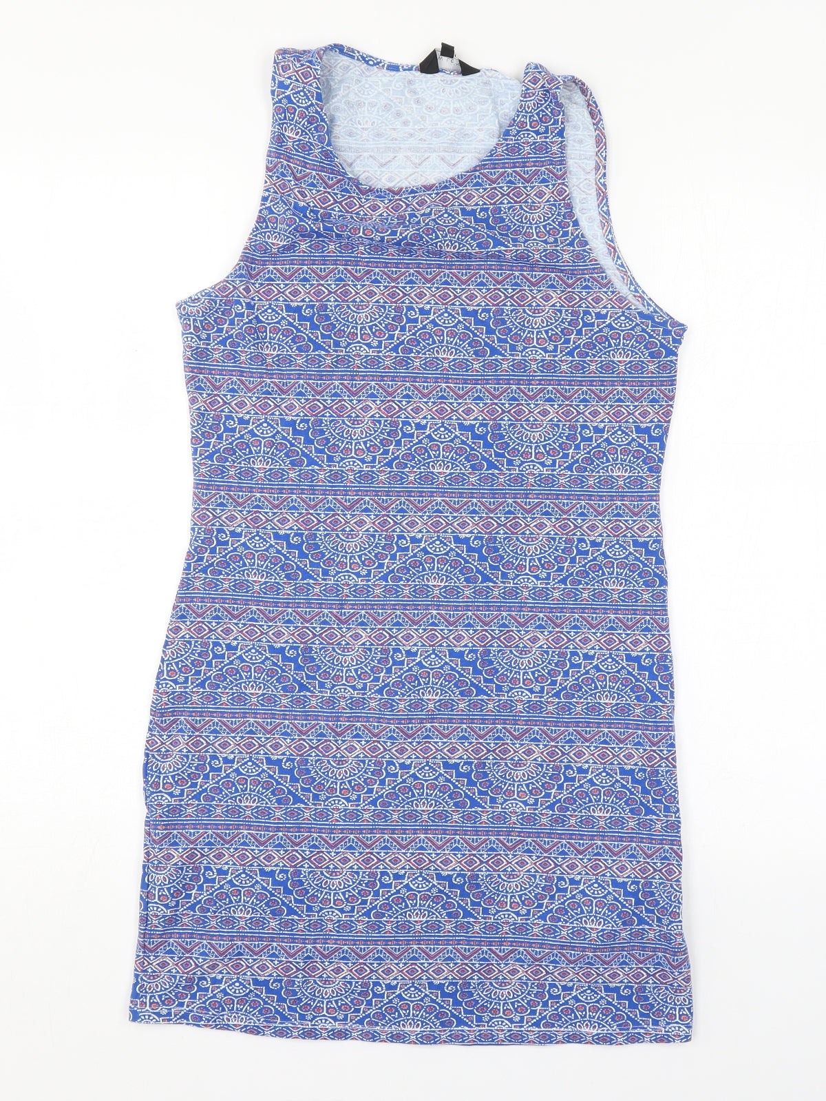 New Look Womens Blue Geometric Cotton Tank Dress  Size 14   Pullover