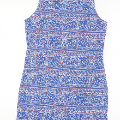 New Look Womens Blue Geometric Cotton Tank Dress  Size 14   Pullover