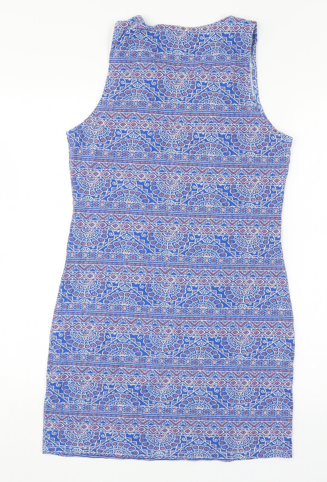 New Look Womens Blue Geometric Cotton Tank Dress  Size 14   Pullover