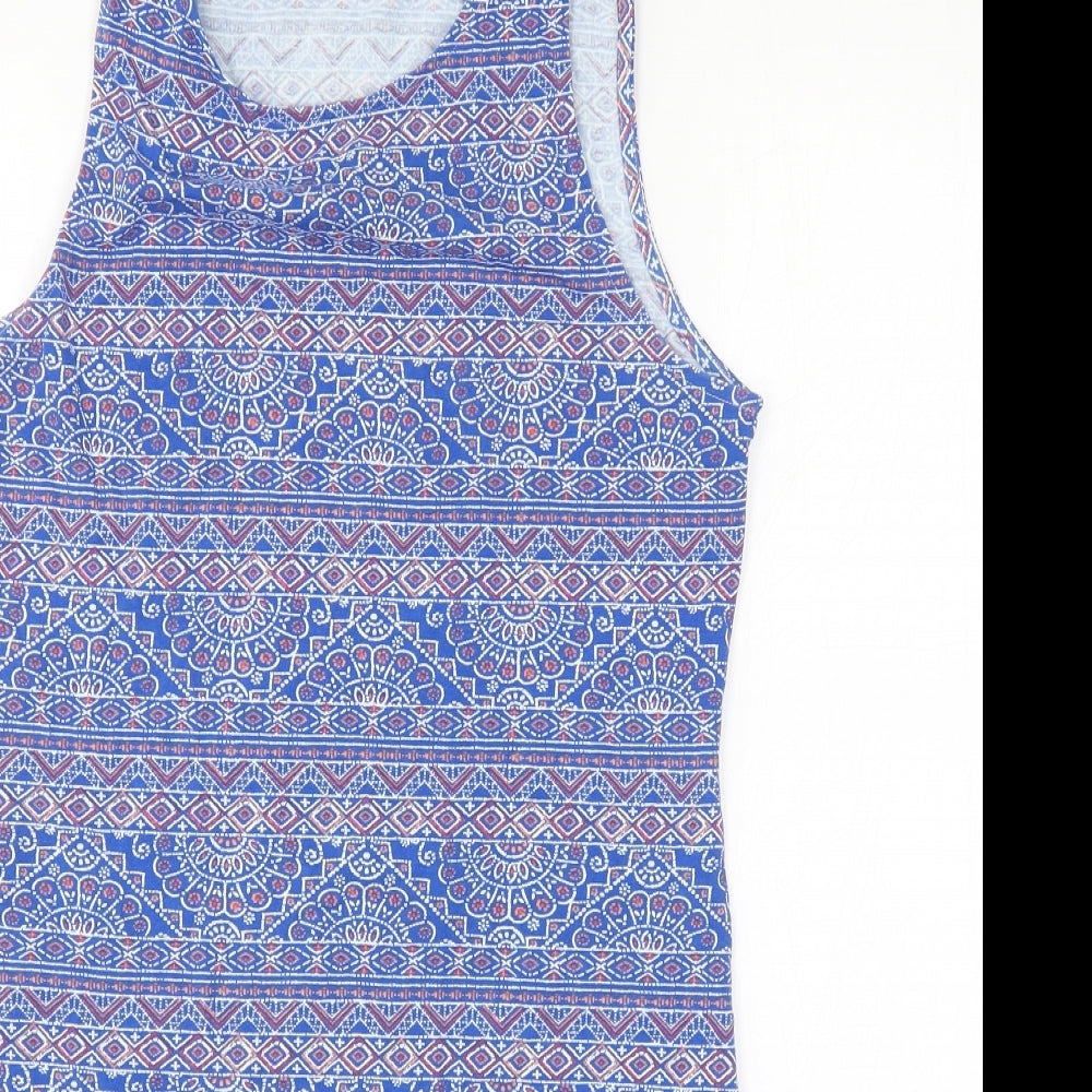 New Look Womens Blue Geometric Cotton Tank Dress  Size 14   Pullover