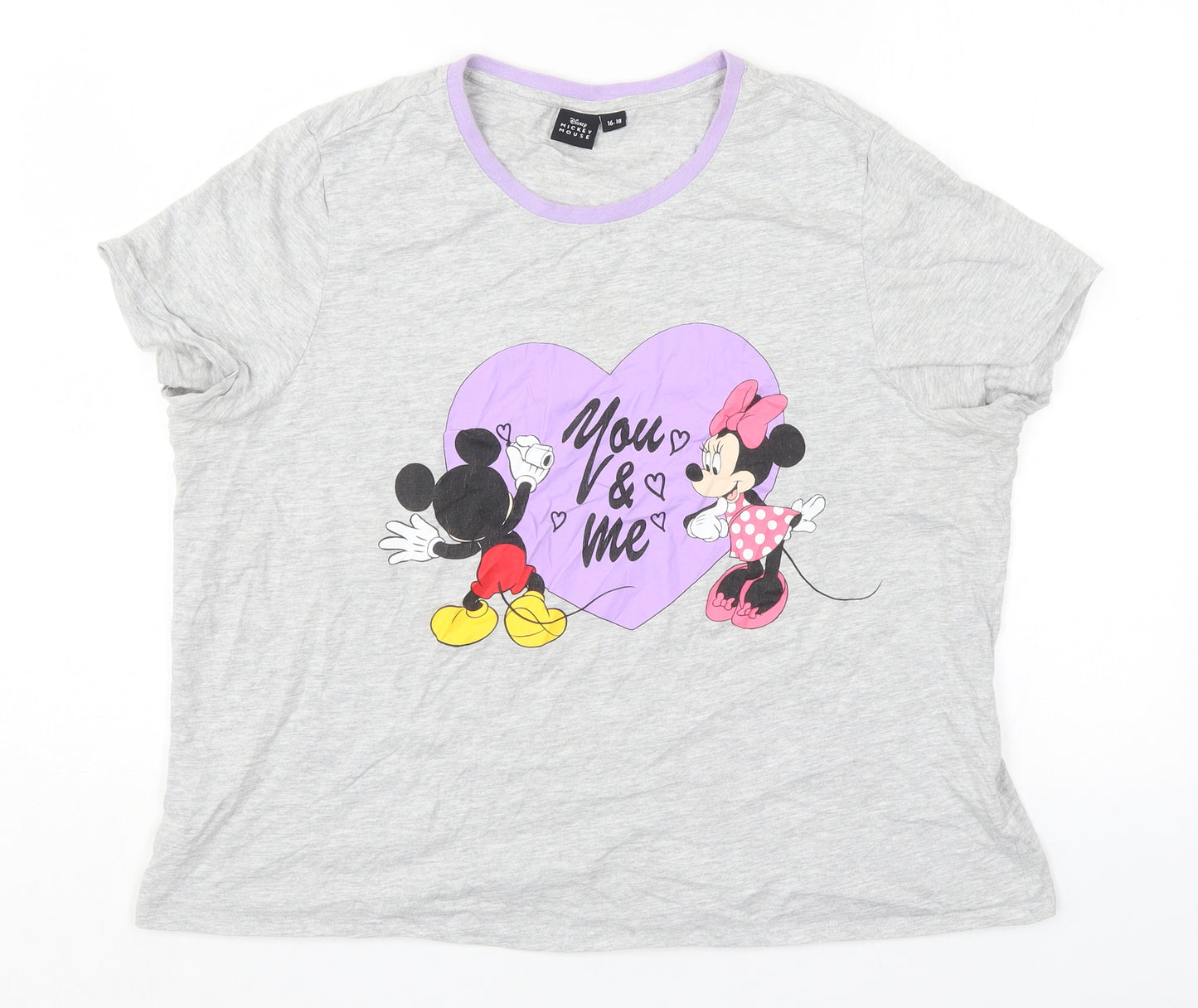 Disney Womens Grey  Cotton Basic T-Shirt Size 16 Round Neck - Mickey & Minnie