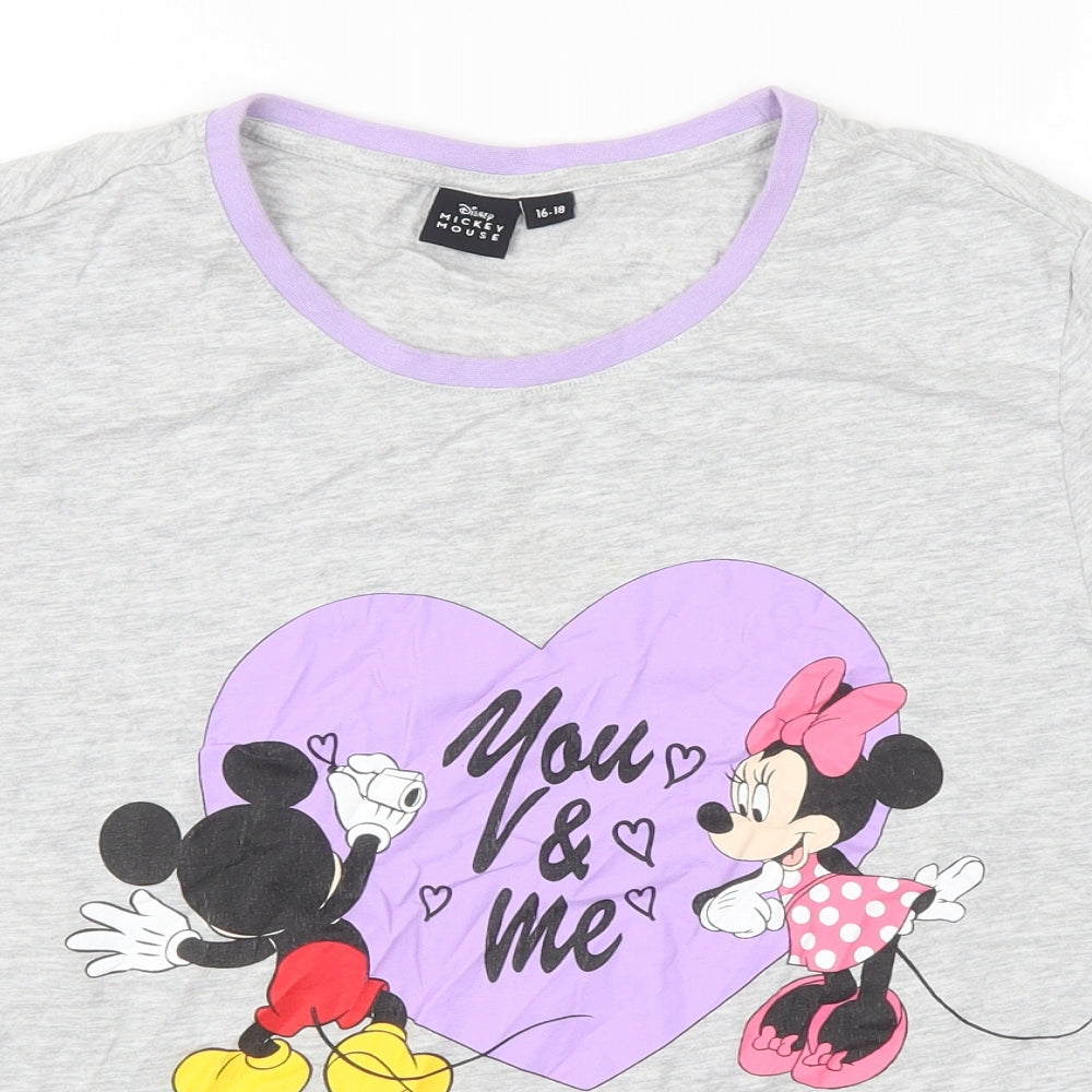 Disney Womens Grey  Cotton Basic T-Shirt Size 16 Round Neck - Mickey & Minnie