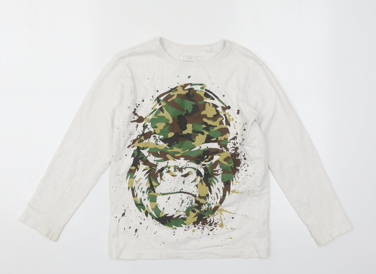 NEXT Boys White  Cotton Basic T-Shirt Size 9 Years Round Neck Pullover - Gorilla
