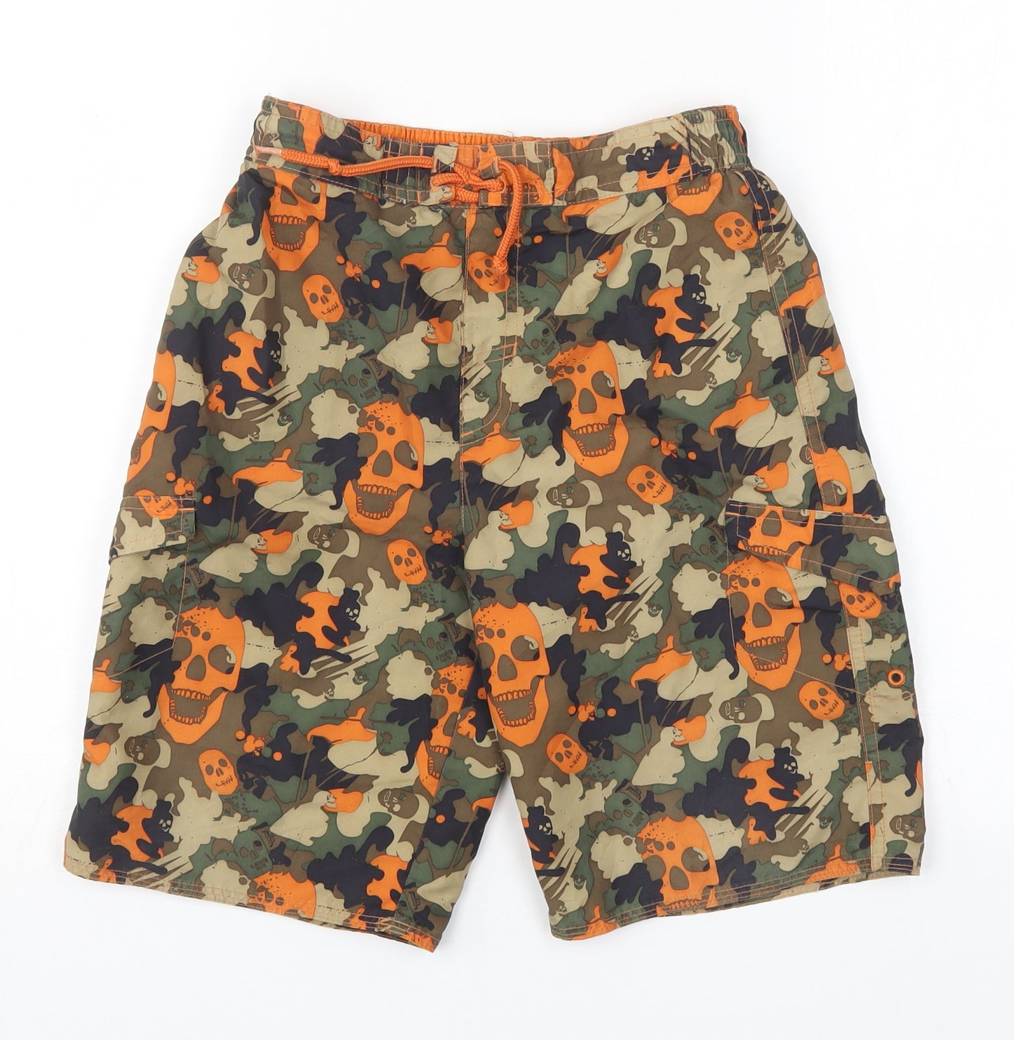 George Boys Orange  Polyester Bermuda Shorts Size 7-8 Years  Regular Drawstring - skull print
